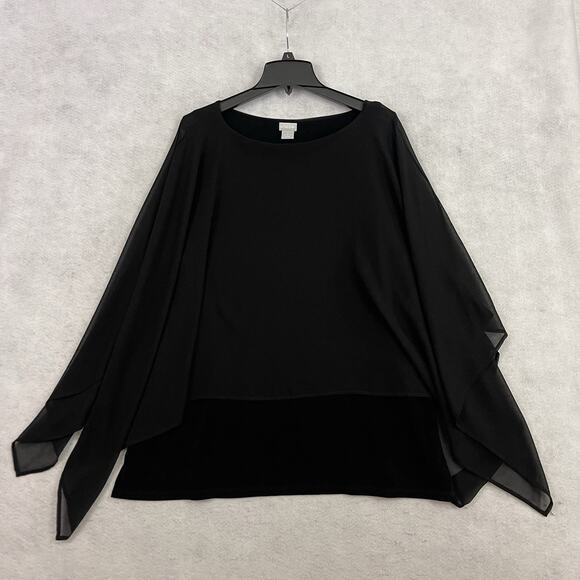 Chicos Travelers Chiffon Layered Blouse Size 3 US 16/18 Black Boat Neck Elegant - Picture 6 of 10
